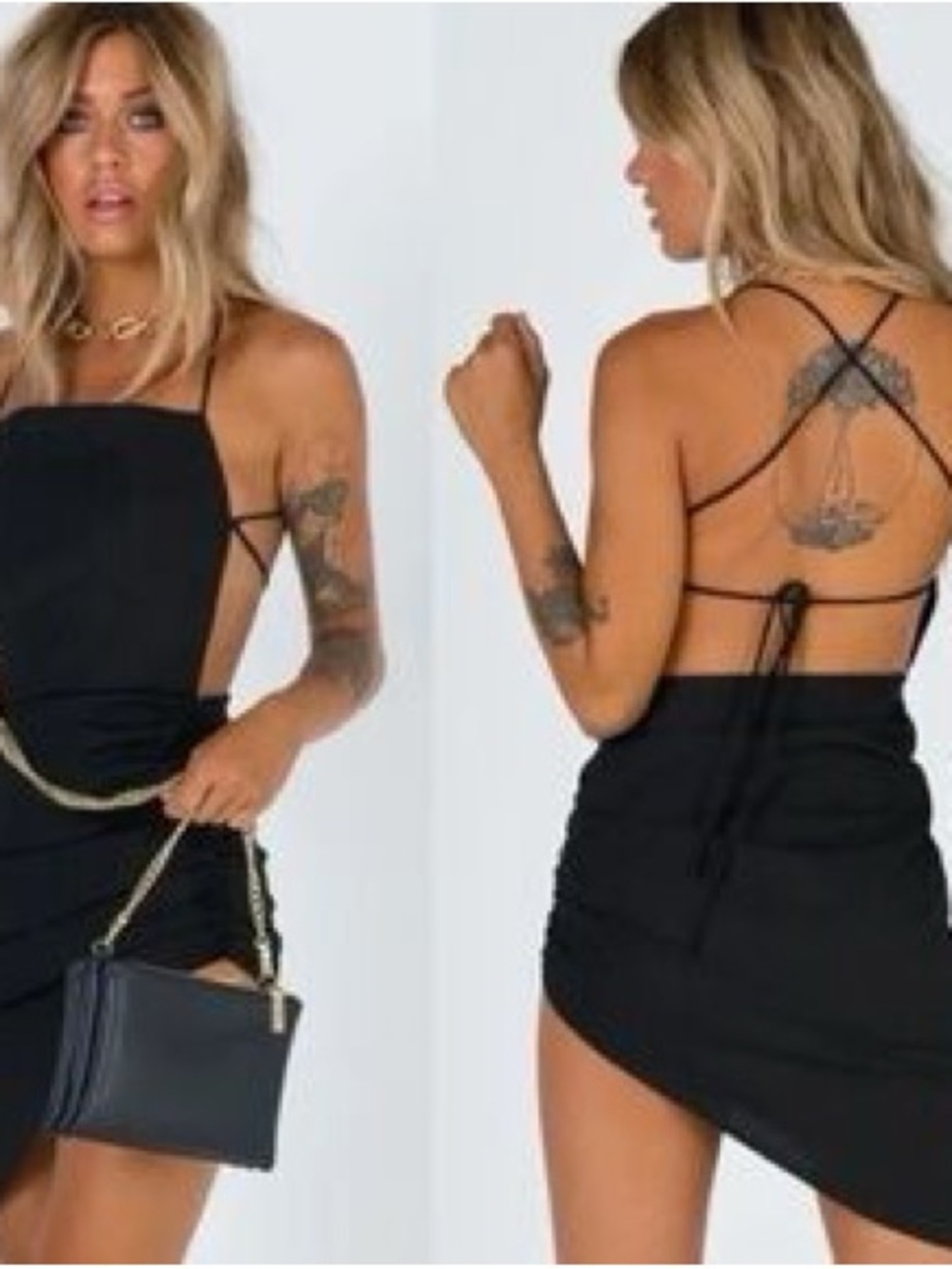 Lioness Black Asymmetrical Strappy Mini Dress